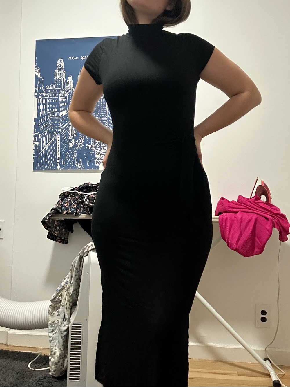 Scotch & Soda Black Mock Neck Midi Dress